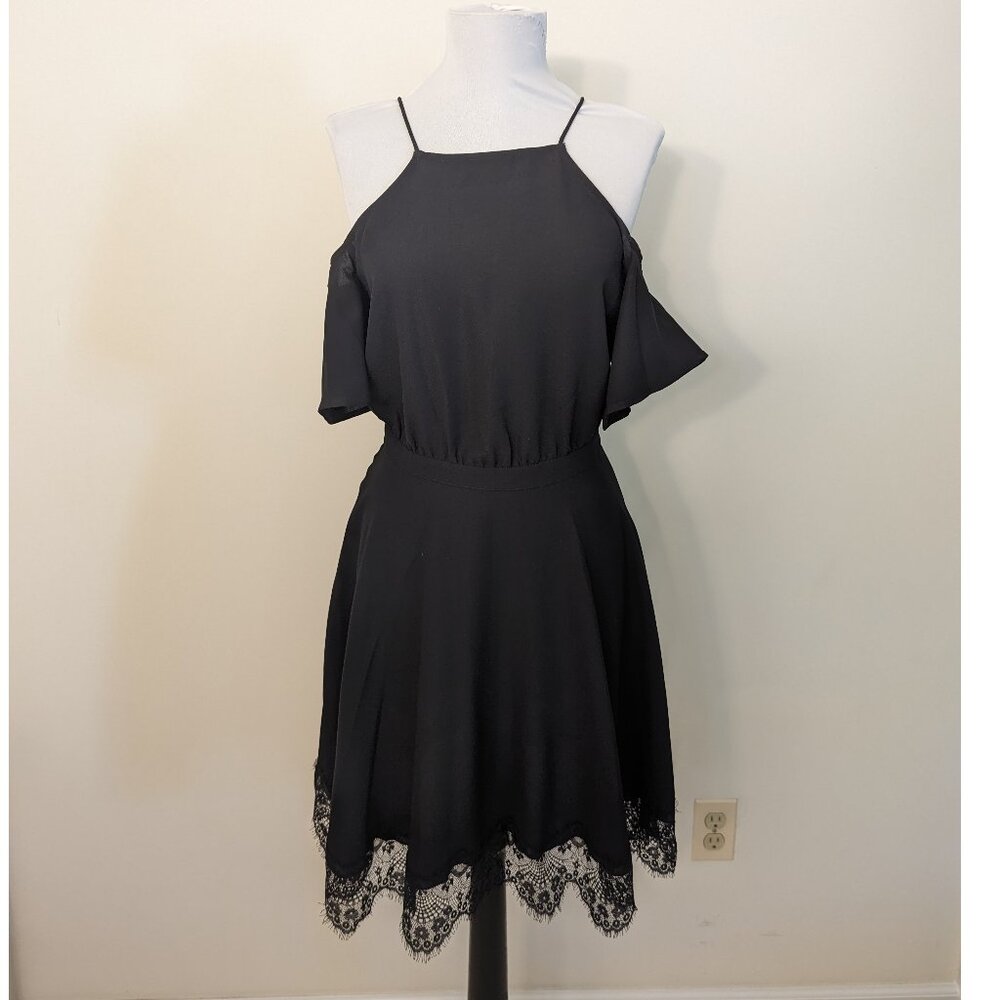 A/X Armani Exchange Black Cold Shoulder Lace Hem Dress Size 4
